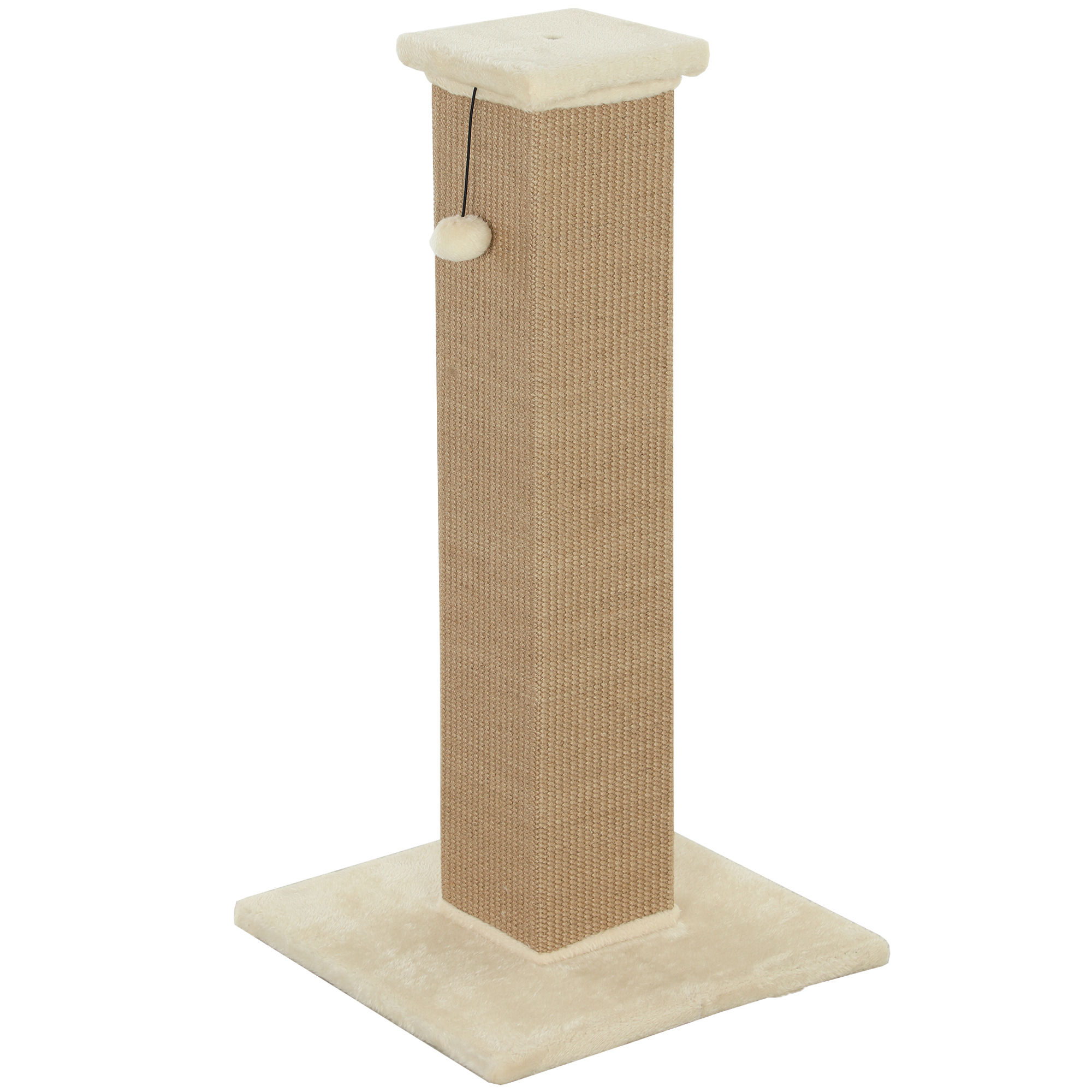 PawHut Kratzsäule für Katze 81 cm hoch Kratzbaum klein mit Plüschball Kratzstamm Katzenbaum mit Naturjute für Katzen bis 5 kg Beige Aosom
