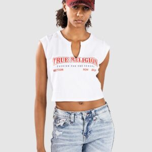 True Religion Anniversary Tr Ribbed V Notch T-Shirt white