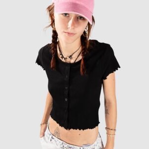 Urban Classics Cropped Button Up Rib T-Shirt black