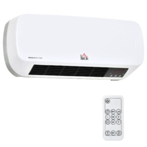 HOMCOM Heizlüfter zur Wandmontage 2000W Keramik-Wandheizung mit Fernbedienung 2 Heizmodus LED-Display, Wandheizgerät mit 12h Timer, Schnellheizer für Wohnzimmer, Schlafzimmer, Badezimmer Büro Aosom