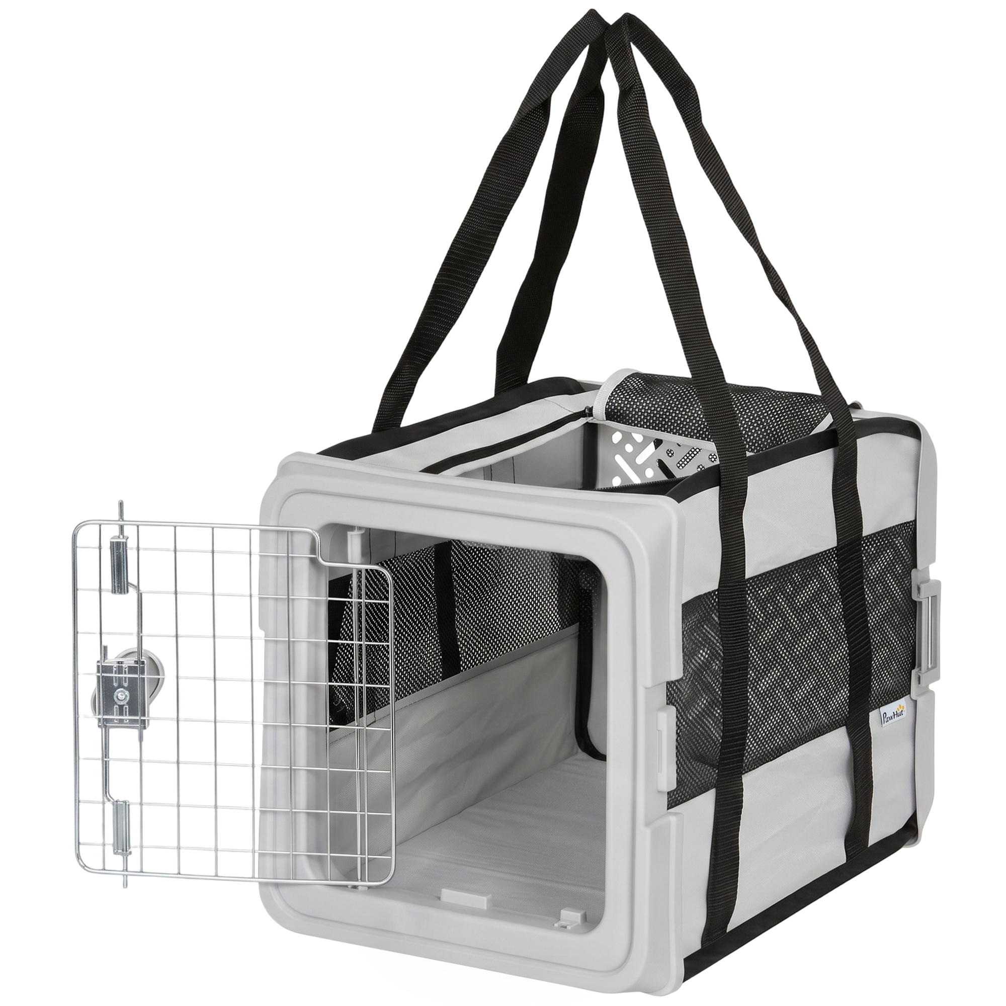 PawHut Klappbare Transporttasche für Katze und Hund, Auto-Korb, 300D Stoff, 49,5 x 34 x 35,5 cm, bis 10 kg, Grau Aosom